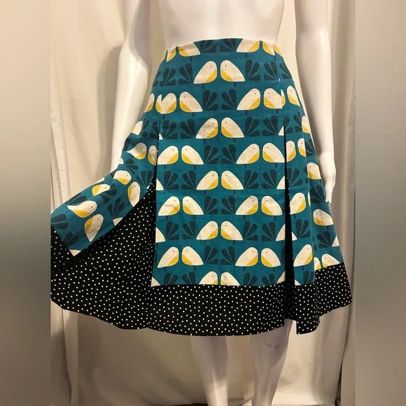 Star G Designs Sz M Teal Polka Dot Bird Pleated Flowy Skirt Boho Chic Retro Mod - Picture 4 of 4